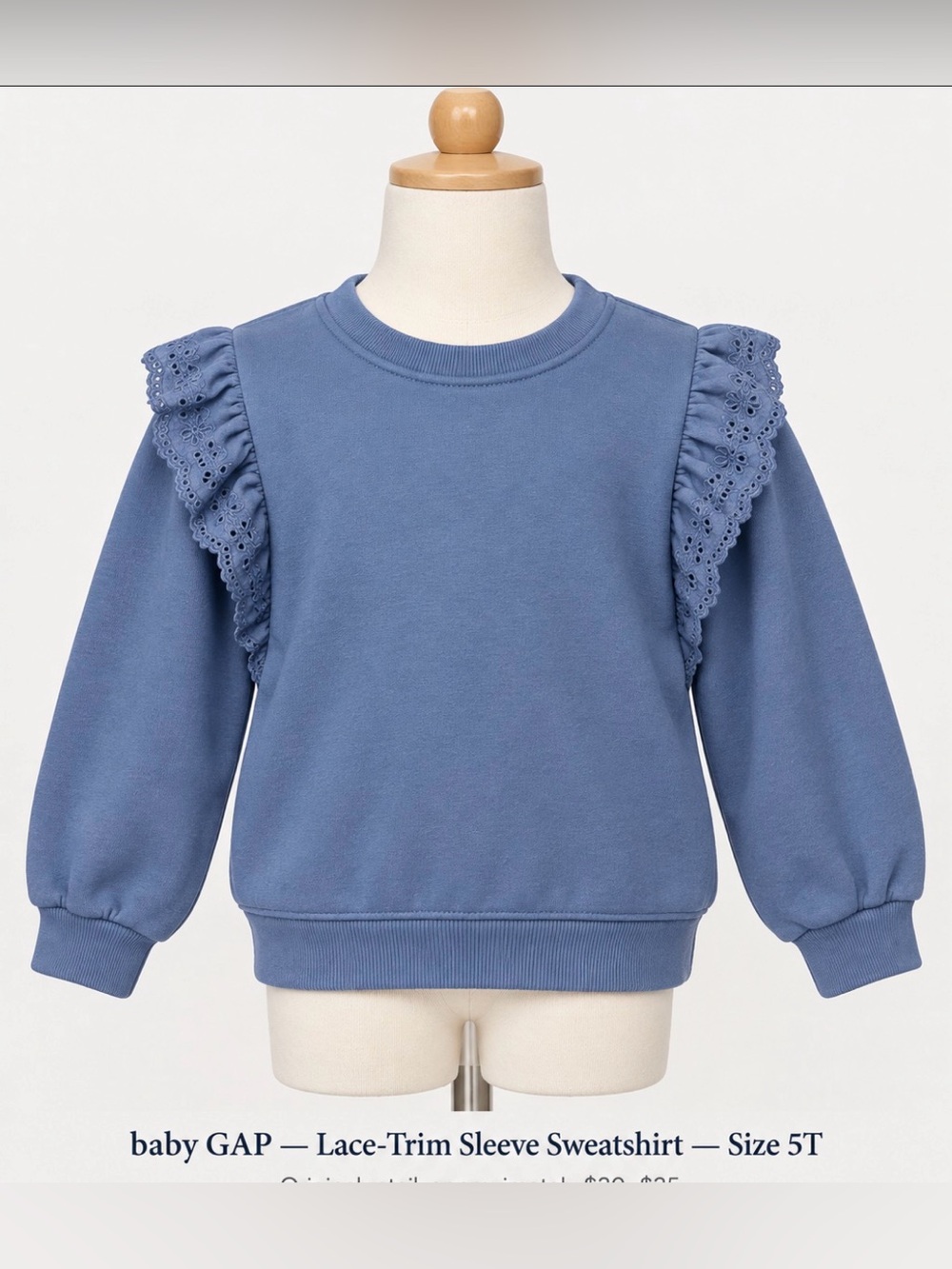 GAP Kids Dusty Blue Lace-Trim Shoulder Sweatshirt, Size 5T